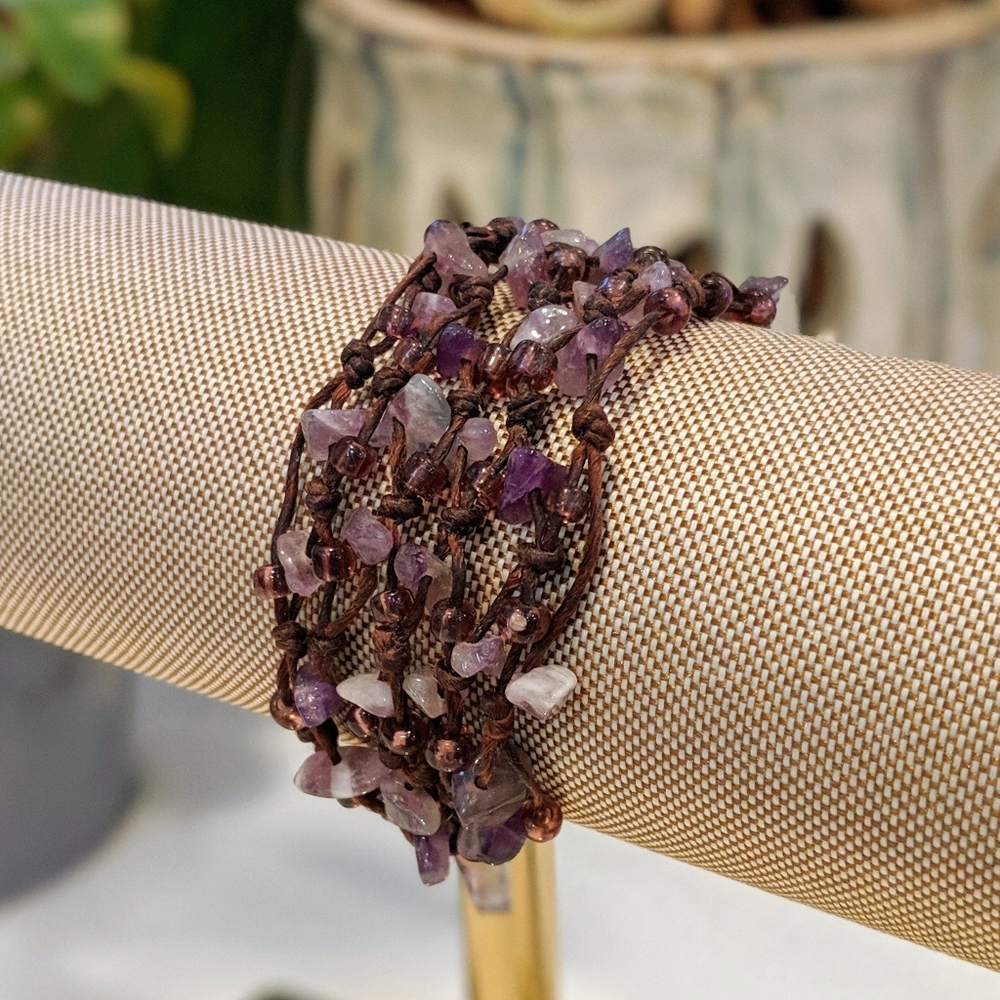 Amethyst Gemstone Boho Bracelet